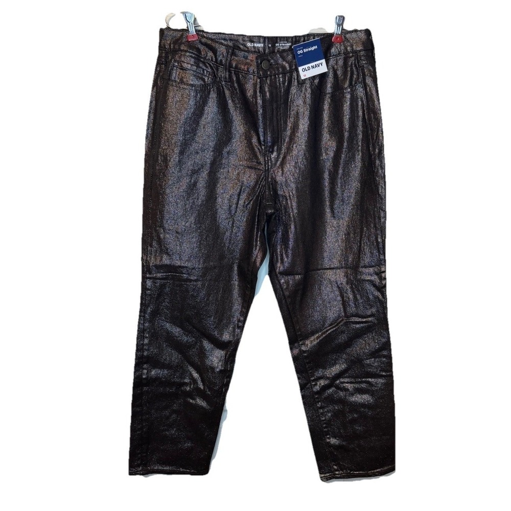 Old Navy Women's Jeans OG Straight Fit High‎ Rise Shine Sparkle Denim Sz.12 NWT